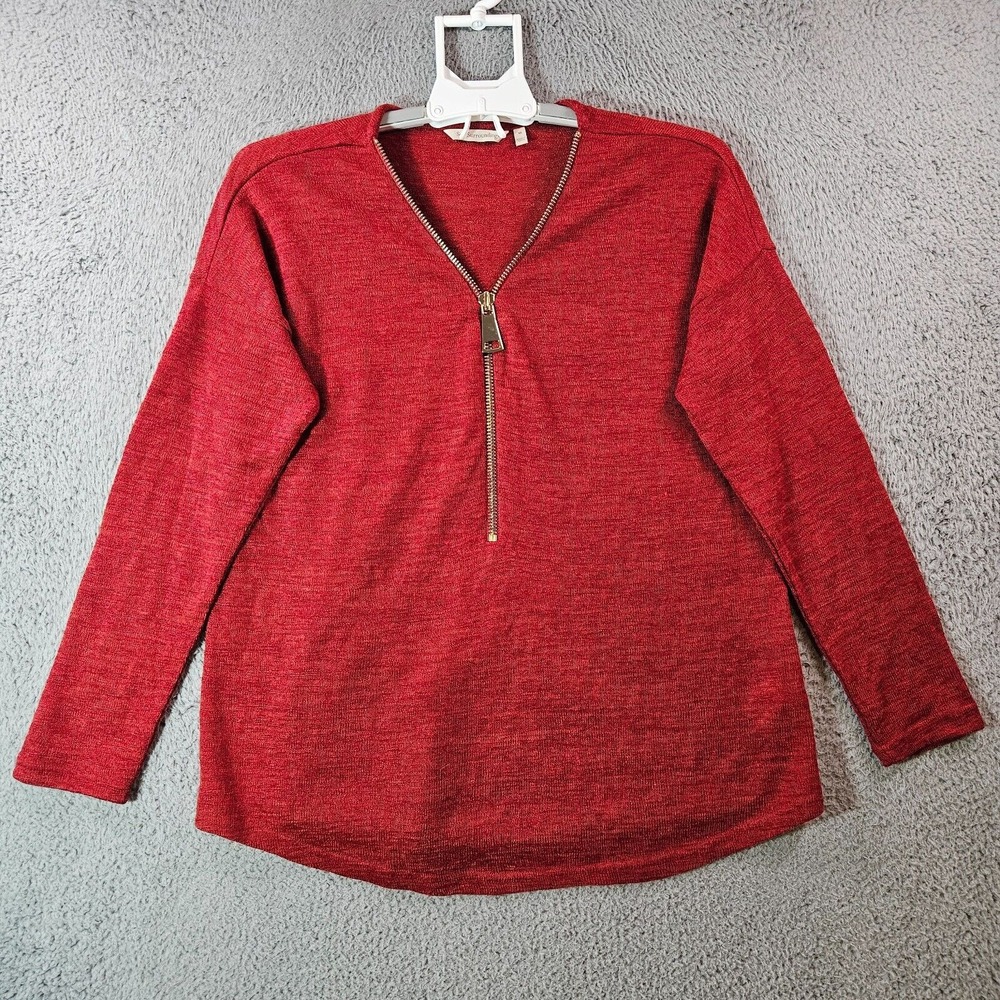 Soft Surroundings Tunic Top Blouse Women Medium‎ Zip Front Knit Red-Orange